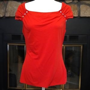 White House Black Market Red Cap Sleeve Shirt M
